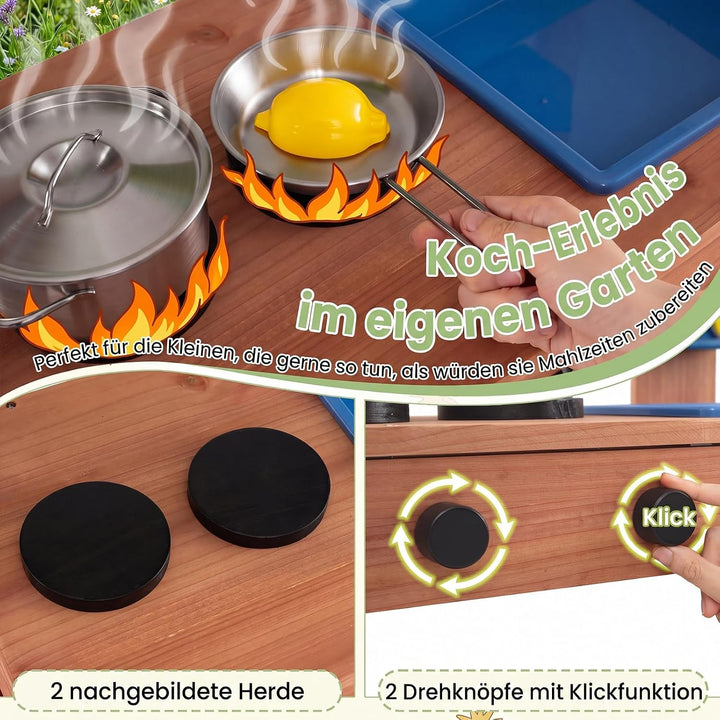 COSTWAY Matschküche Kinder Outdoor, Spielküche mit Wassertank &amp; Wasserhahn | Kinderküche mit Spüle,