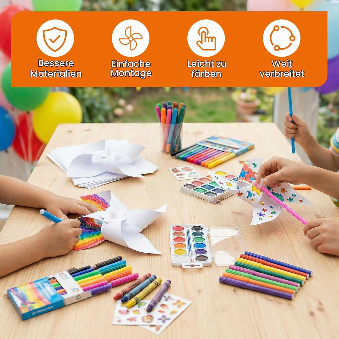100 Stück DIY Windräder Bastelset, Bunte Regenbogen Windmühle aus Kunststoff &amp; Papier, Wetterfeste W
