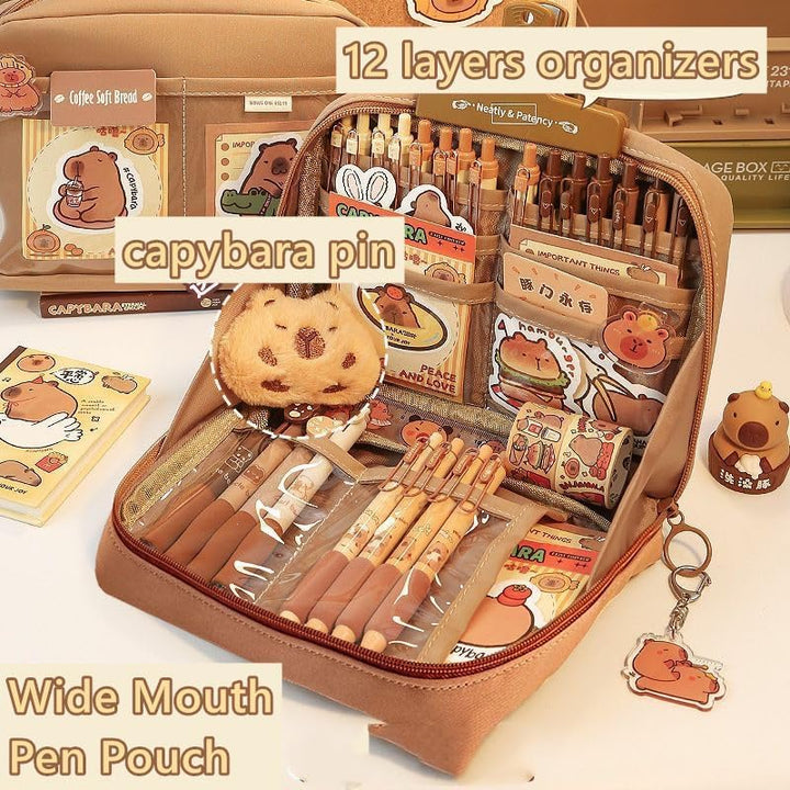 54 Stück Capybara Schreibwaren Set | Federmäppchen Aesthetic Capybara Schreibwaren Sachen MäppchenMi