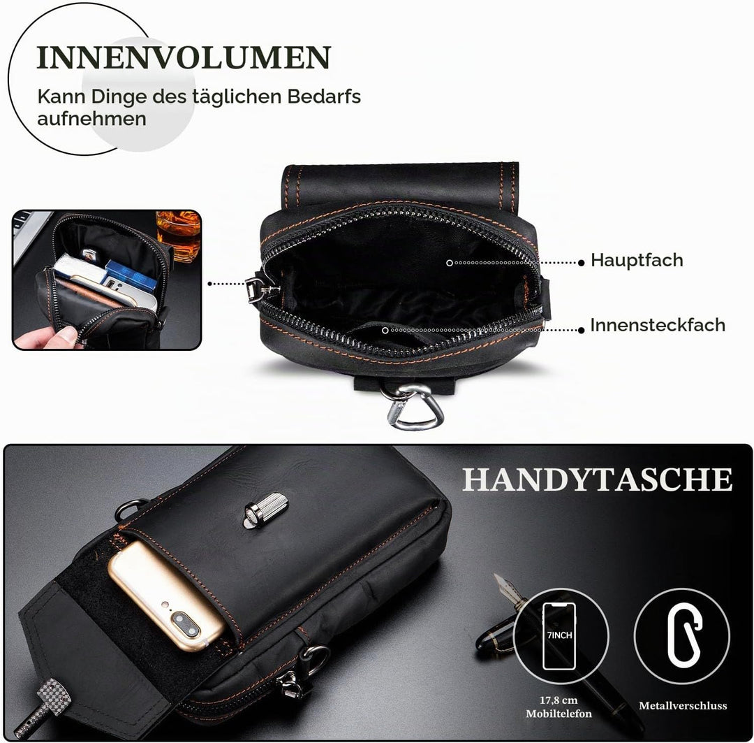 BAIGIO Handytasche Leder Vintage Gürteltasche Herren Hüfttasche Klein Schultertasche Umhängetasche R