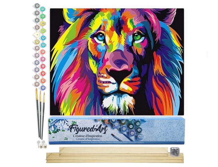 Figured'Art Malen Nach Zahlen Erwachsene Mit Rahmen Pop Art Löwe - Paint by Numbers Basteln DIY Bast