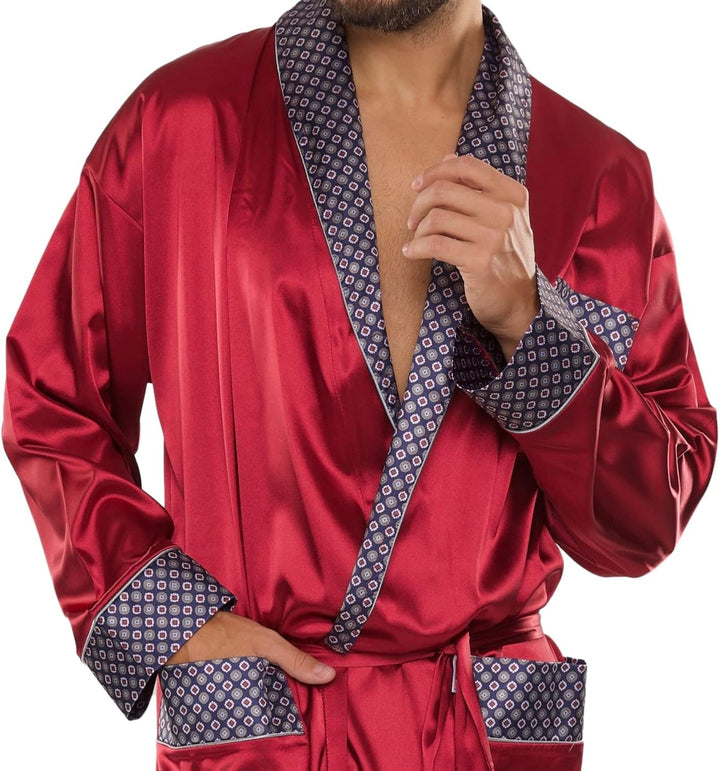 FOREX Lingerie edler und hochwertiger Satin-Bademantel Herren-Mantel im tollen Design M Bordeaux, M