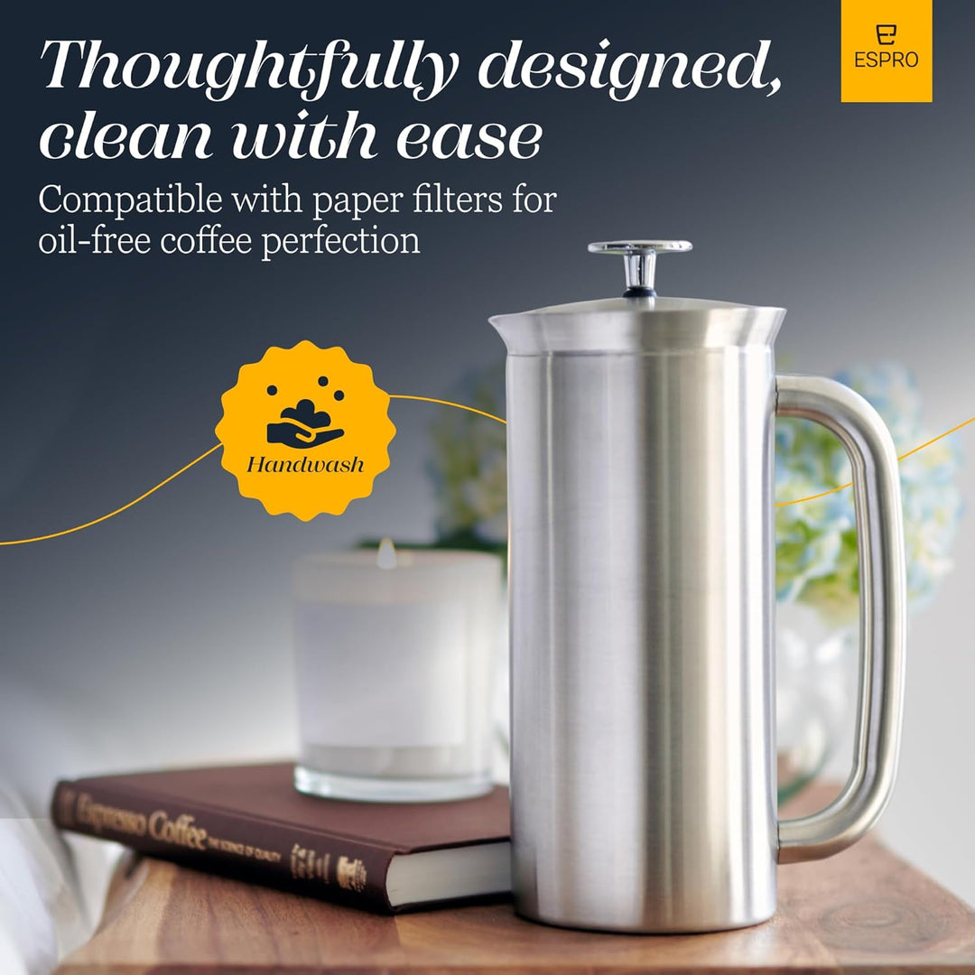 ESPRO P7 French Press Kaffeebereiter – Doppelwandig isoliert aus Edelstahl mit Mikrofilter, 950 ml,