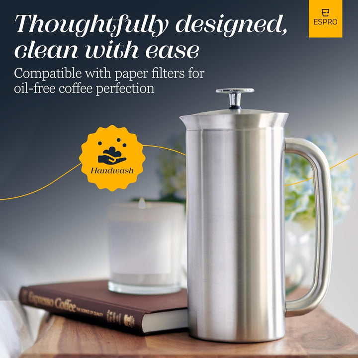 ESPRO P7 French Press Kaffeebereiter – Doppelwandig isoliert aus Edelstahl mit Mikrofilter, 950 ml,