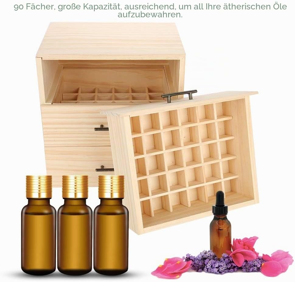 Dioche Holz-Aufbewahrungsbox für ätherische Öle, 90 Fächer, dreistufig, für ätherische Öle, mit hera