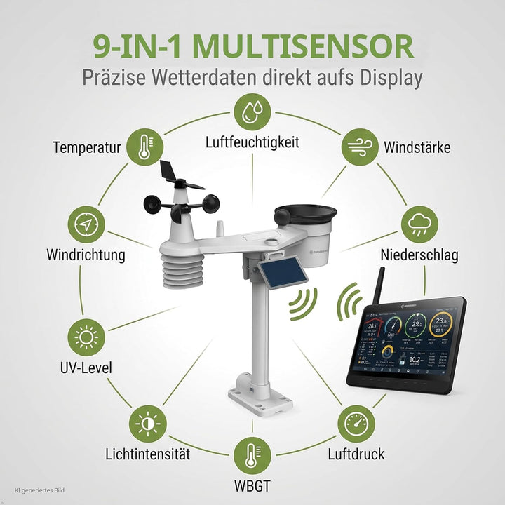 Bresser MeteoChamp 9-in-1 WLAN-Wetterstation mit digitalem Bilderrahmen, HD-Display, Luftqualitätsan