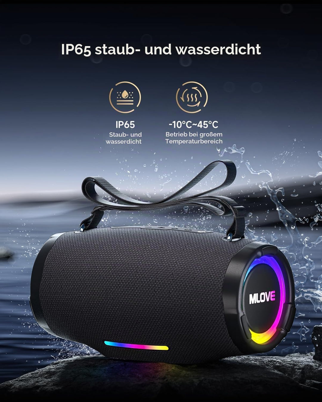 MLOVE E90 80W Bluetooth-Lautsprecher Outdoor-Boombox mit RGB-Lichtern, IP65 Wasserdicht, TWS &amp; Stere