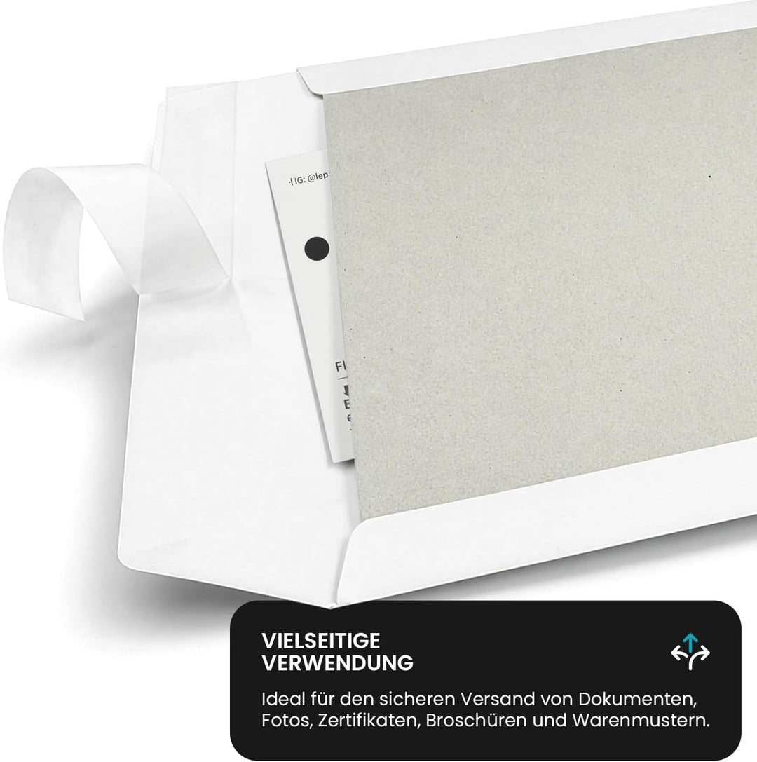 Netuno 25x weisse Versandtaschen DIN B4 mit Papprückwand aus Graupappe 250 × 353 mm 400g haftklebend
