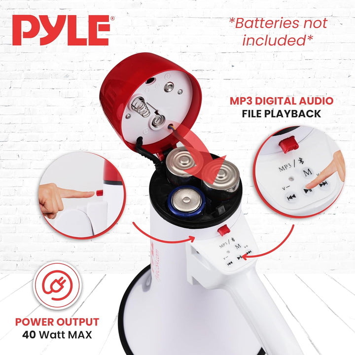 PYLE AUDIO INC Bluetooth Megaphone - PA Megaphone Speaker with Wired Microphone, Siren Alarm Mode, M
