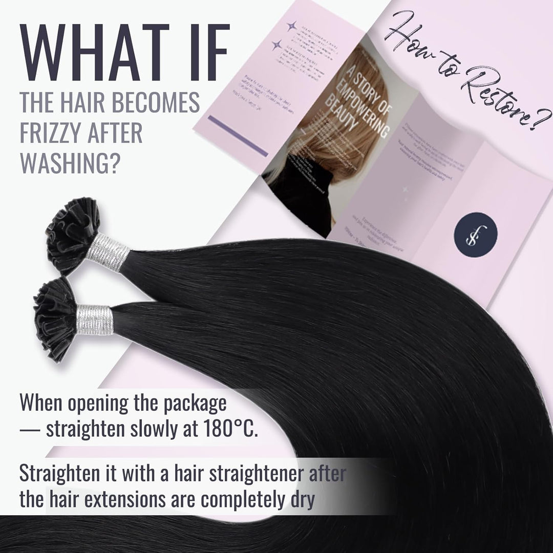 Fshine U Tip Bondings Extensions Echthaar 40cm Tiefschwarz U Tip Haar 1g Pro Strähne Keratin Bonding