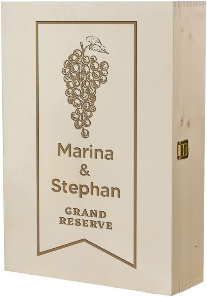 4-tlg Wein Geschenkset mit Gravur - Motiv Trauben - personalisiert - Inhalt 2x Weingläser 560 ml, 1x
