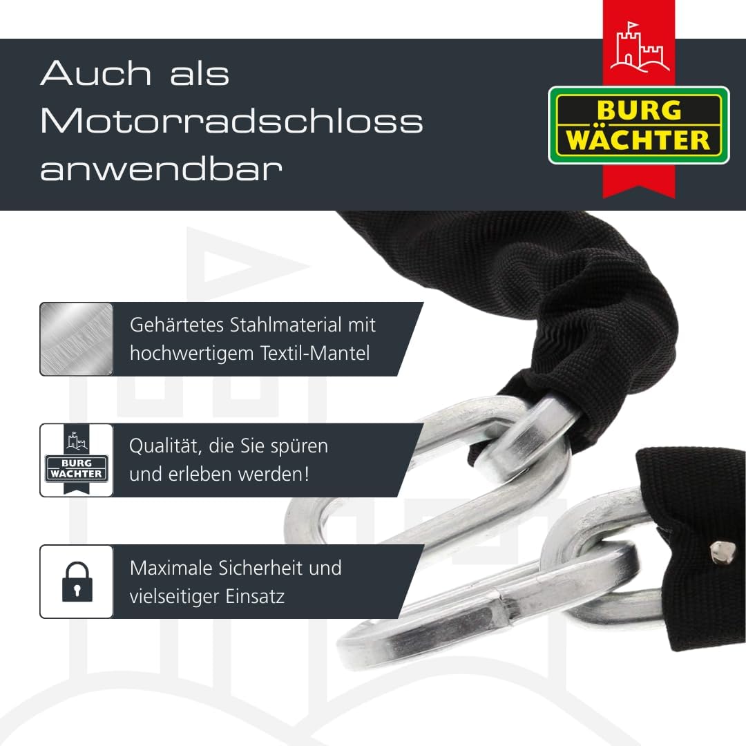 BURG-WÄCHTER Vierkantkette, Kette für Fahrrad, Motorrad, E-Scooter, Gartenmöbel, GKM 10/150, Gewicht
