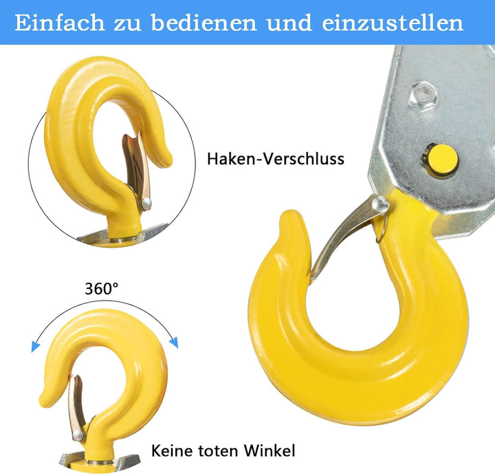 2 Ton Umlenkrolle mit Kugellager und Haken, Umlenkrollen für 15mm Seile Stahlseil, für Seilzug Seilw