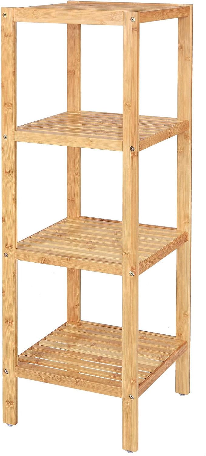 dibea Badezimmerregal mit 4 Ablageflächen Wohnzimmerregal Standregal Bambusregal Badregal Bücherrega