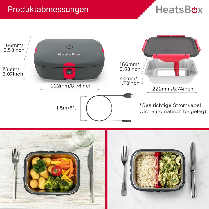 FAITRON HeatsBox Style, Thermobehälter für Essen, Elektrische Lunchbox für Jung und Alt, Auslaufsich