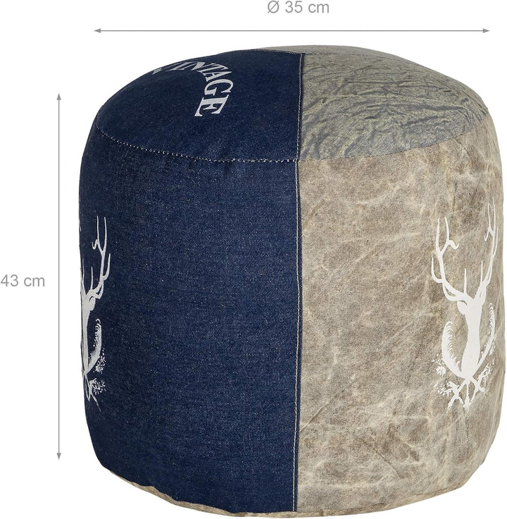 WOMO-DESIGN Sitzpouf Jacksonville Ø35x43cm, Natur/Blau, Unikat, handgefertigt aus Segeltuch/Jeans, B