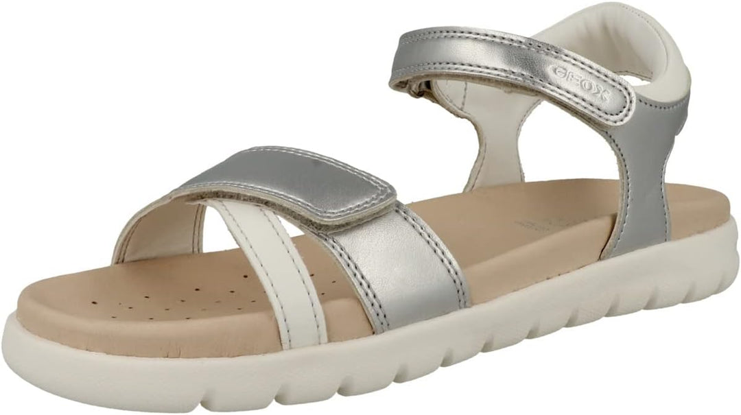 Geox Mädchen J Soleima Gir Sandal 25 EU Silver White, 25 EU Silver White