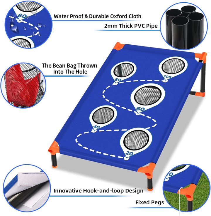 Tragbar Cornhole Spiel Outdoor Cornhole Säckchen mit PVC gerahmt und fünf Löchern zum Punkten für Ki