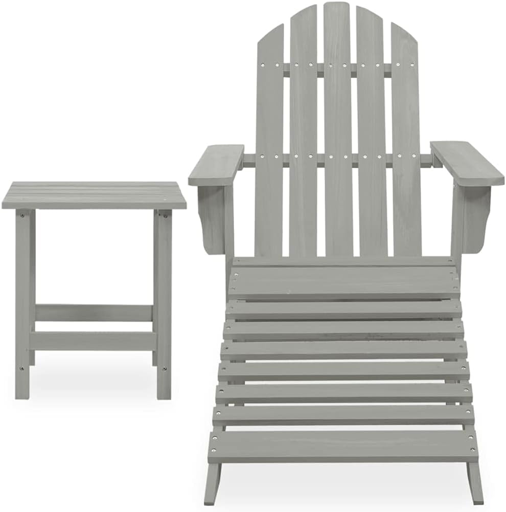 vidaXL Tannenholz Massiv Adirondack Gartenstuhl mit Fussstütze Tisch Deckchair Liegestuhl Gartenmöbe