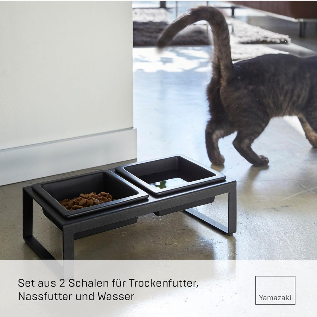 YAMAZAKI Tower' 4745 Futternapfset mit Ständer für Katzen und kleine Hunde, je 300 ml, Stahl, Kerami