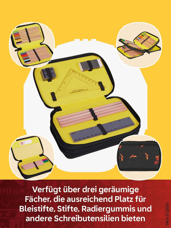 SKANDO BAGS LEGO® NINJAGO® Federmäppchen Junge gefüllt Kai – 3-Fach Federmappe mit 3 Fächern, Schulz