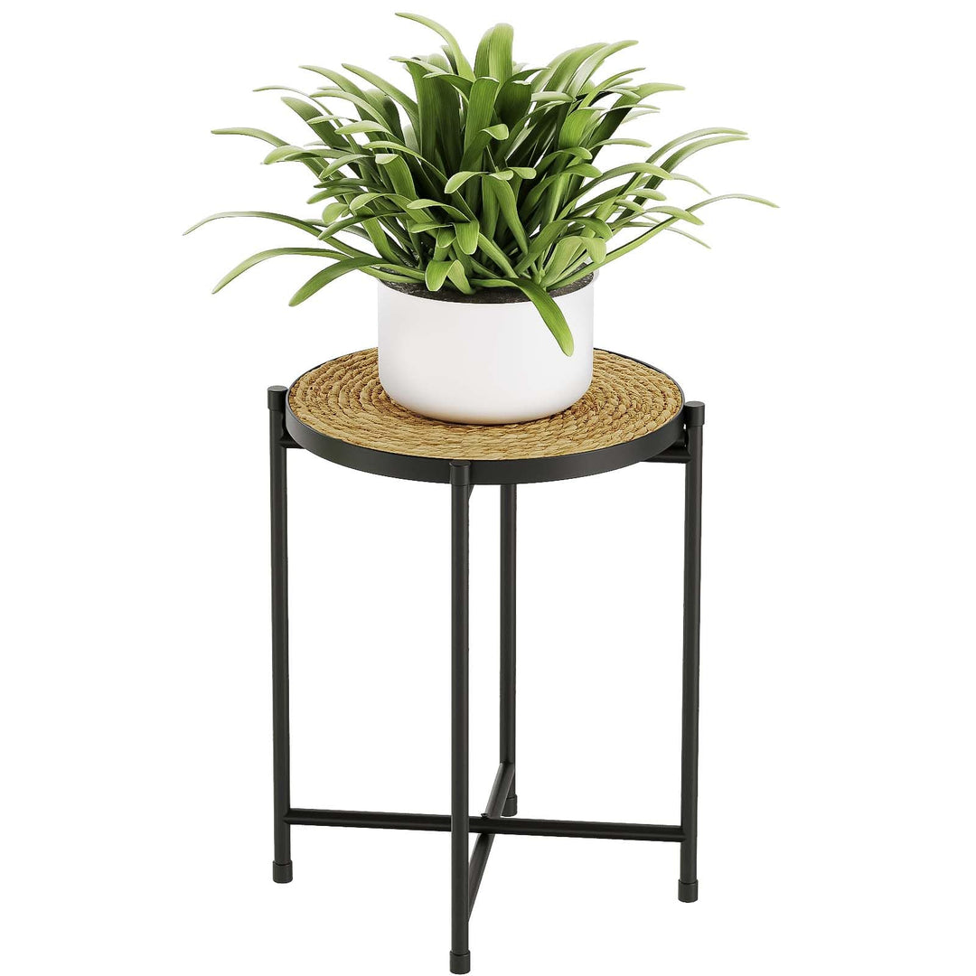 Bamworld Blumenständer Metall Pflanzenständer mit Geflochtenem Tablett, Moderner Blumen Tisch für In