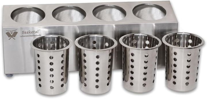 Beeketal 'BBK-4' Profi Gastro Besteckbehälter aus Edelstahl poliert inkl. 4 Köcher einreihig, entneh