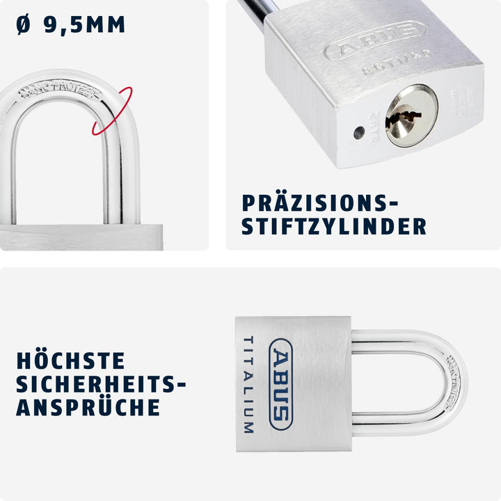 ABUS Titalium Vorhängeschloss 96TI/50 - leichter Schlosskörper aus massivem Spezial-Aluminium - Kell