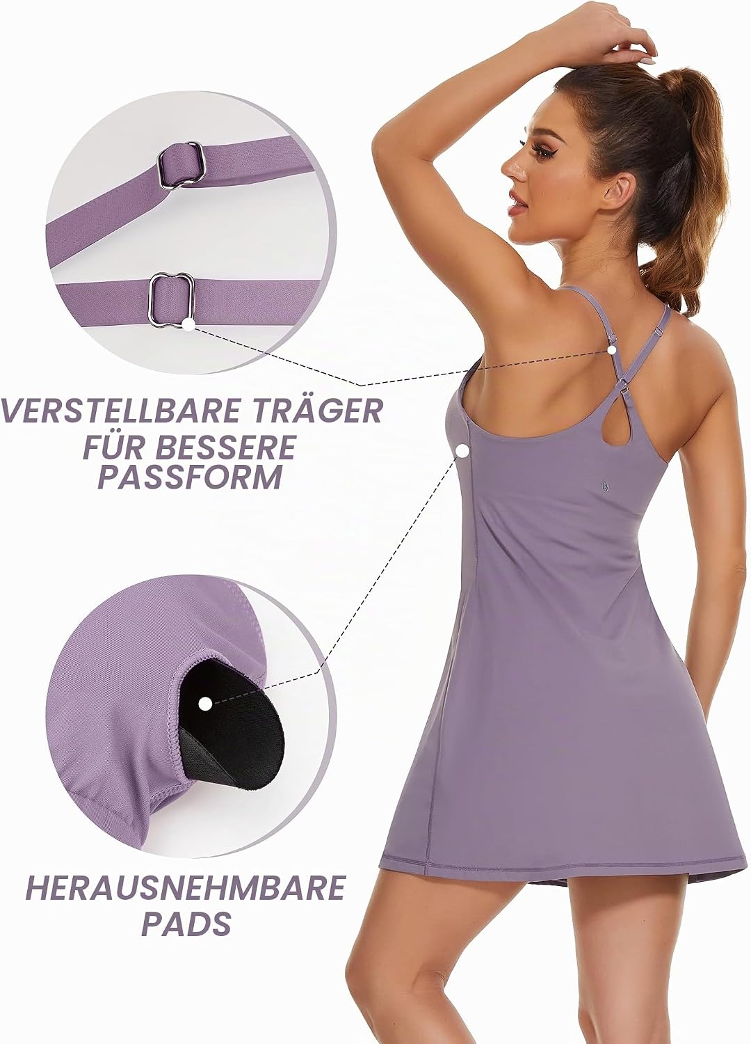 Desol Damen-Tenniskleid, Golf-Trainingskleid mit integrierten BH- und Shorts-Taschen, sportliche Tra
