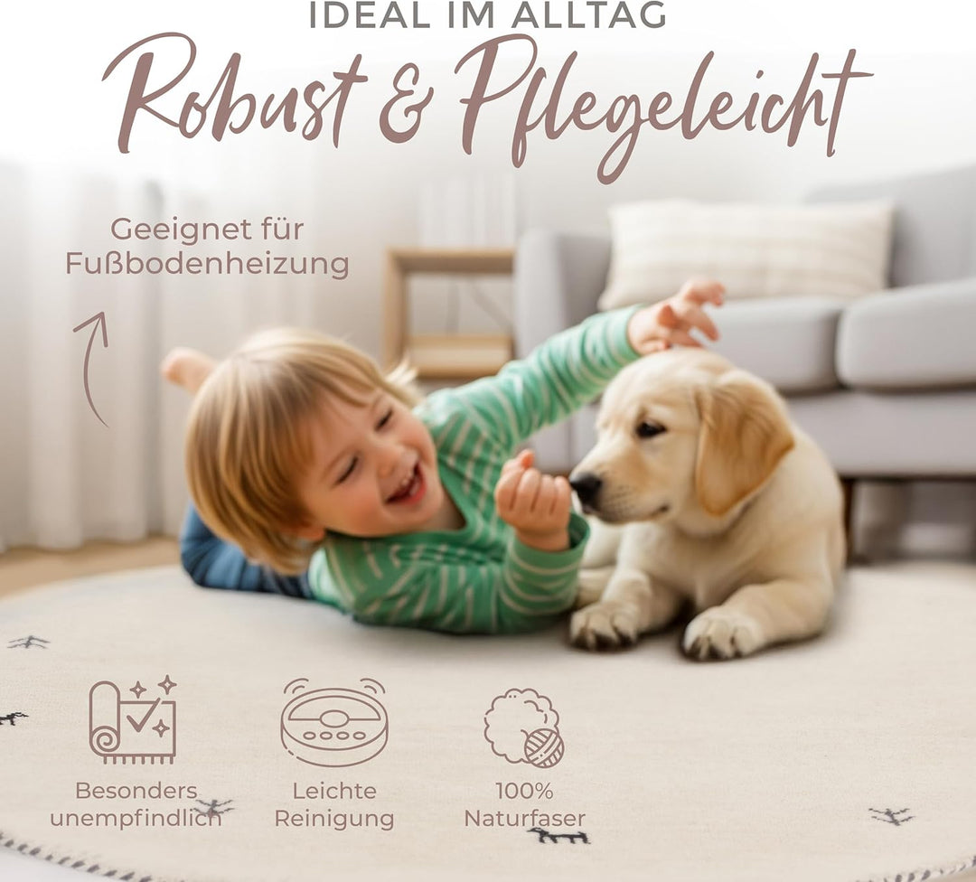 carpetfine Wollteppich Gabbeh Uni Rund Weiss Ø 80 | Moderner Teppich für Wohn- und Schlafzimmer Ø 80