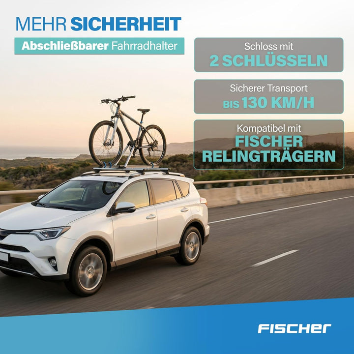 Fischer Auto Dach Fahrradträger, TÜV GS geprüft, geeignet für EIN Fahrrad, Beladung bis 15 kg, absch