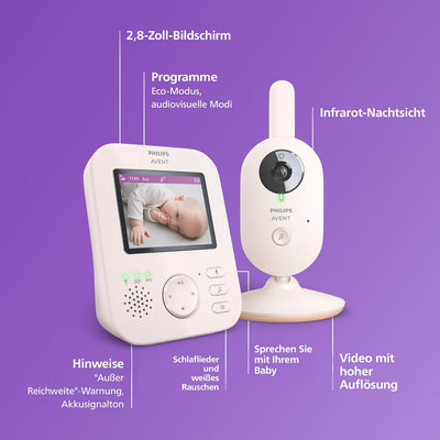 Philips Avent Babyphone mit Kamera Advanced, 1080p – sicheres Video Babyphone, 2,8 Zoll Bildschirm,