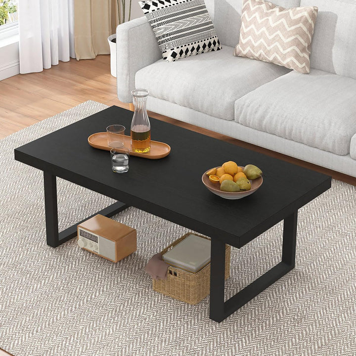 IBF Couchtisch Schwarzer Minimalistischer Industrieller Holz Mitteltisch Moderner Schlichter Rechtec