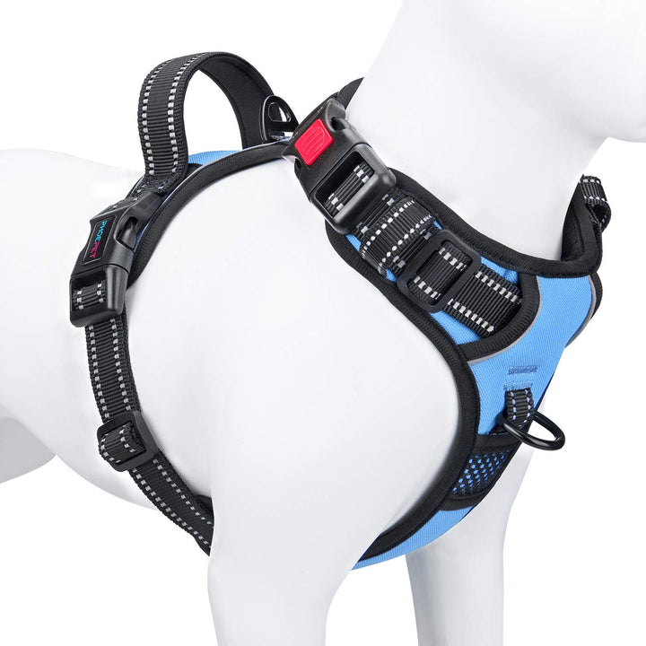PHOEPET Anti-Zieh-Hundegeschirr, reflektierend, verstellbar, mit Trainingsgriff, Namensausweisfach,