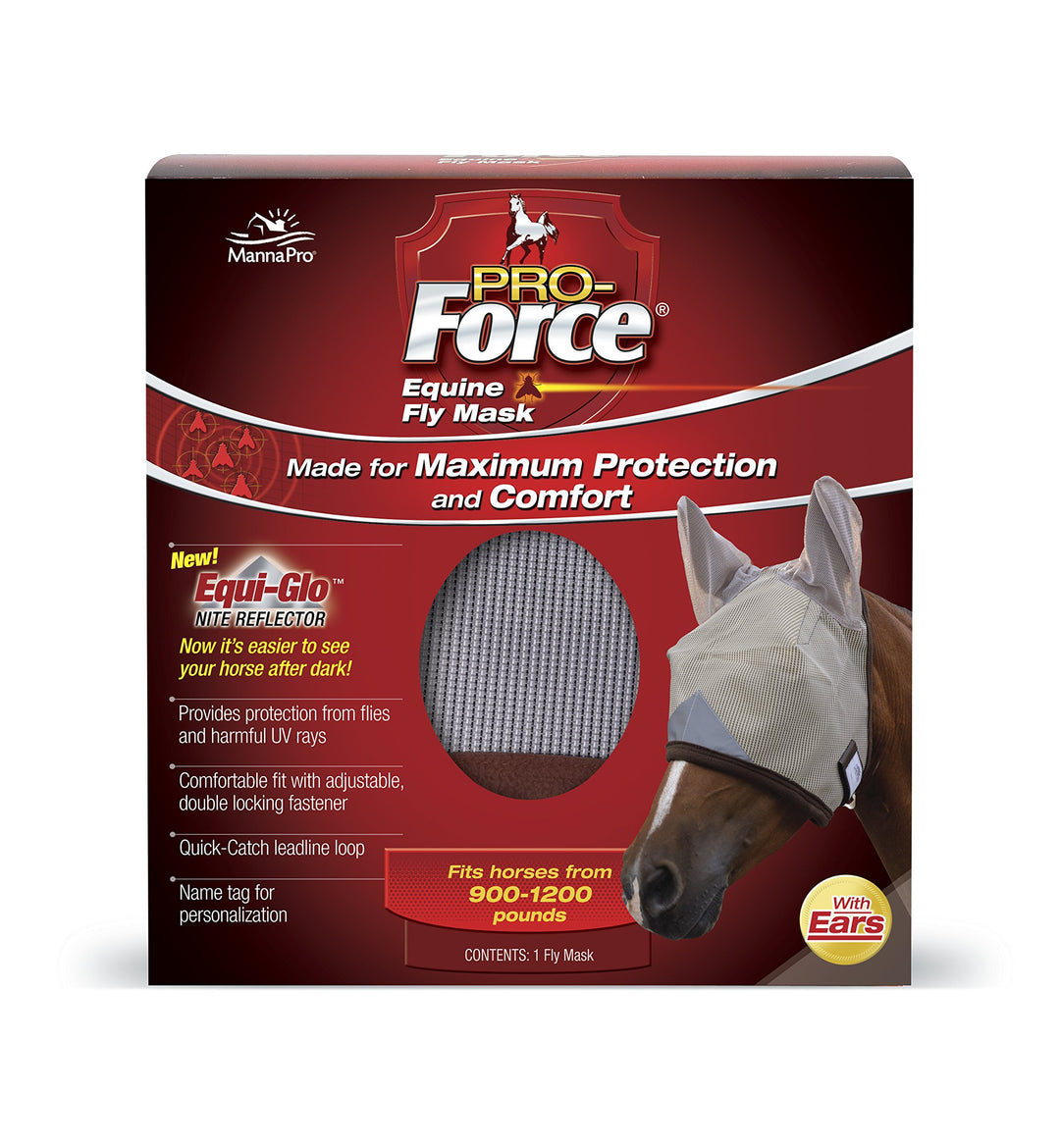 Mannapro Pro-Force Pferdefliegenmaske mit Ohren, Mit Ohren