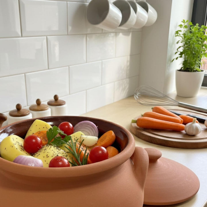 Vienberg Handgefertigter Tontopf – Ø 23 cm, innen glasiert, aussen unbehandelt – Ideal zum Kochen &