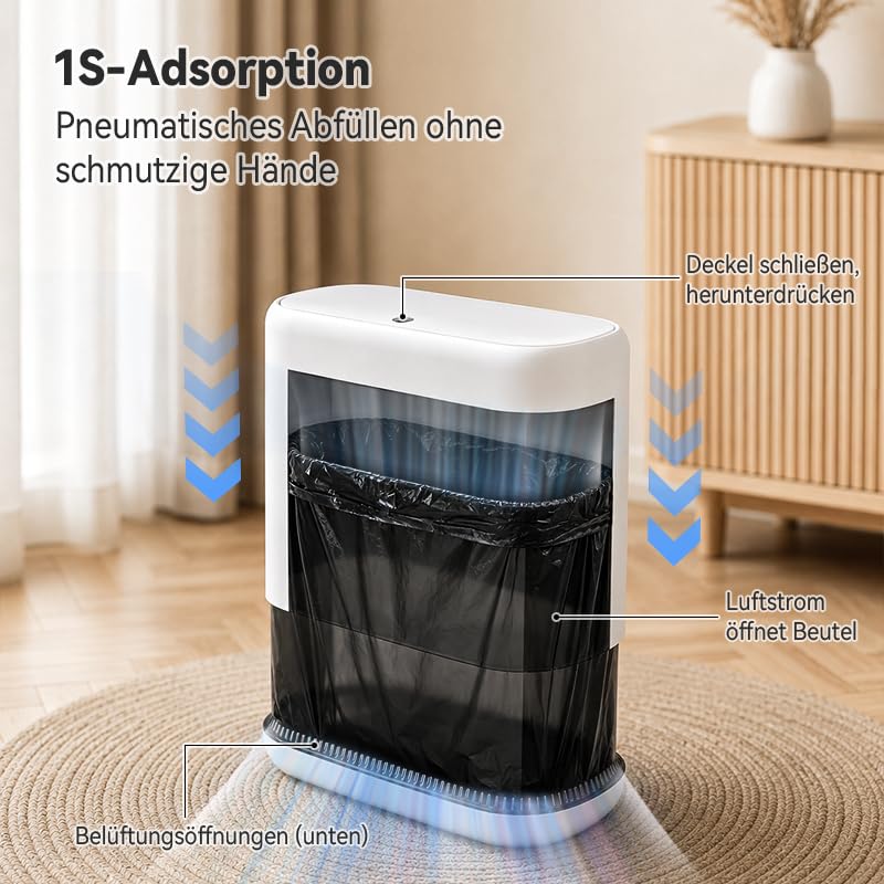MOPUP Kleiner Badezimmer-Mülleimer mit Deckel, schlankes 3-Gallonen-Design, ausklappbarer Deckel und