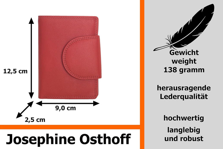 Josephine Osthoff Geldbörse Damen Wiener Schachtel, Platz für 11 Karten, Minibrieftasche mit Münzfac