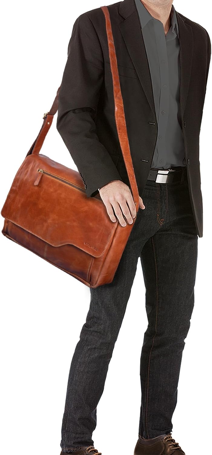 STILORD 'Marvin' Ledertasche Umhängetasche Modernes Vintage Design 15.6 Zoll Laptoptasche grosse Uni