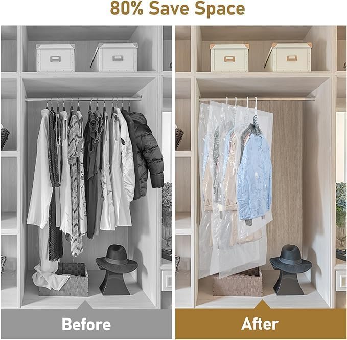 Vakuumbeutel zum Aufhängen, platzsparende Vakuumbeutel für Kleidung, Anzüge, Kleider, Mäntel oder Ja