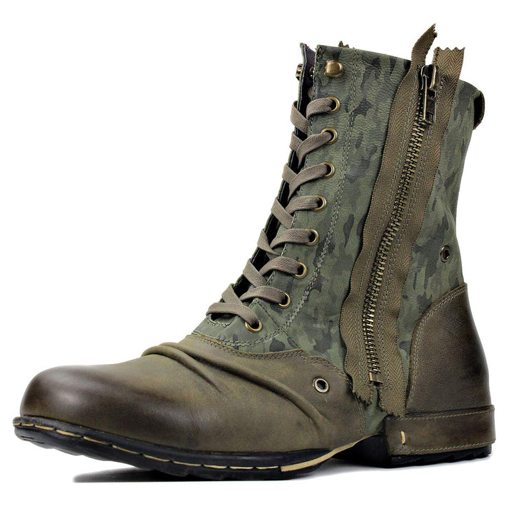 COWSDELLA Herren Stiefel aus Leder Rindsleder mit Gummisohle Biker Motorrad Boots mit Reissverschlus