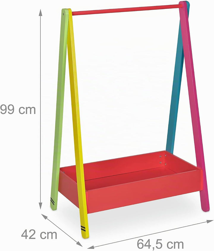 Relaxdays Kinder Kleiderständer, Kleiderstange für Kinderzimmer, mit Ablage, HBT: 99x64,5x42 cm, Kin