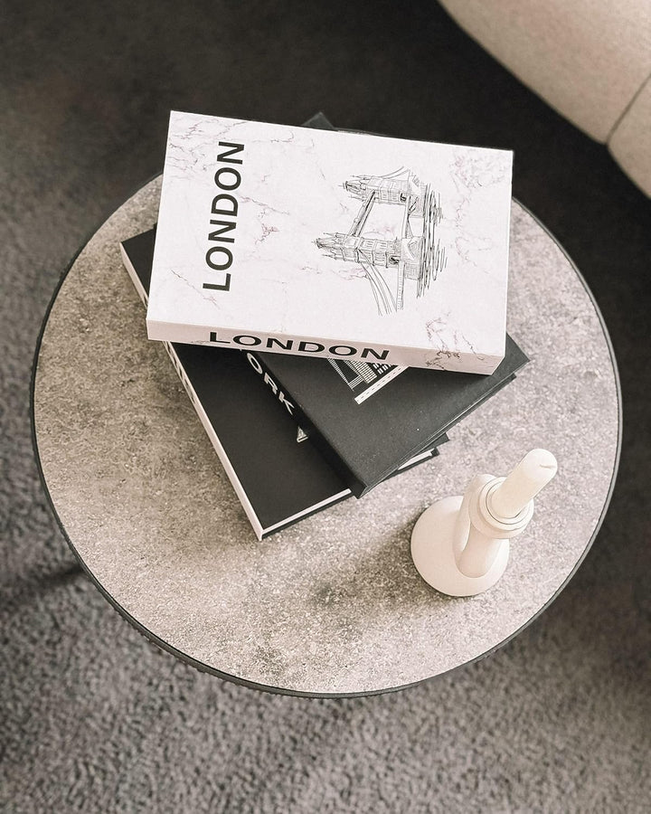 Runder, kleiner Couchtisch in Betonoptik grau / schwarz ⌀ 50 cm Melody