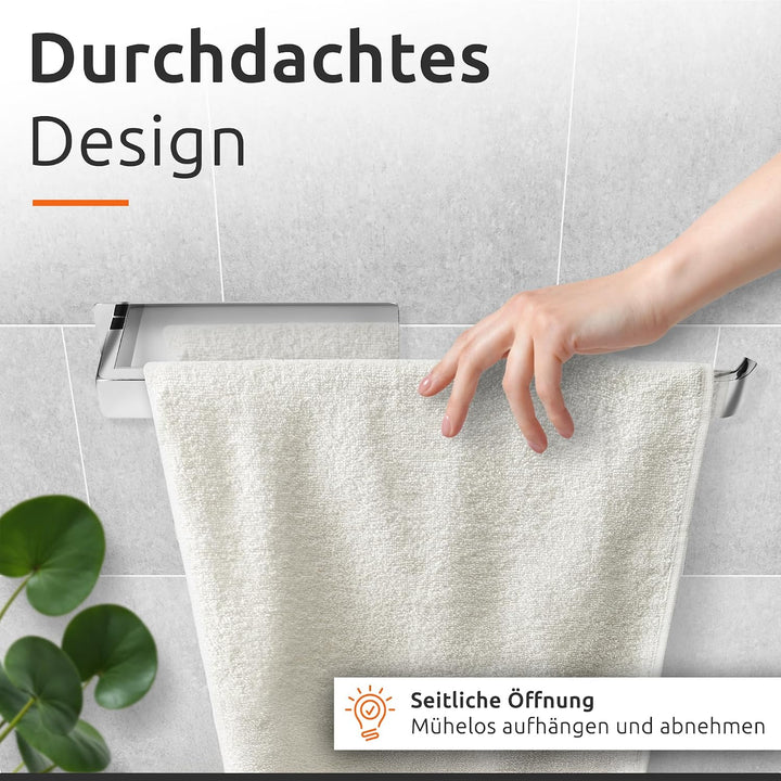 ECENCE Handtuchhalter ohne Bohren selbstklebend Chrom 38cm - Moderne Handtuchstange aus Edelstahl mi