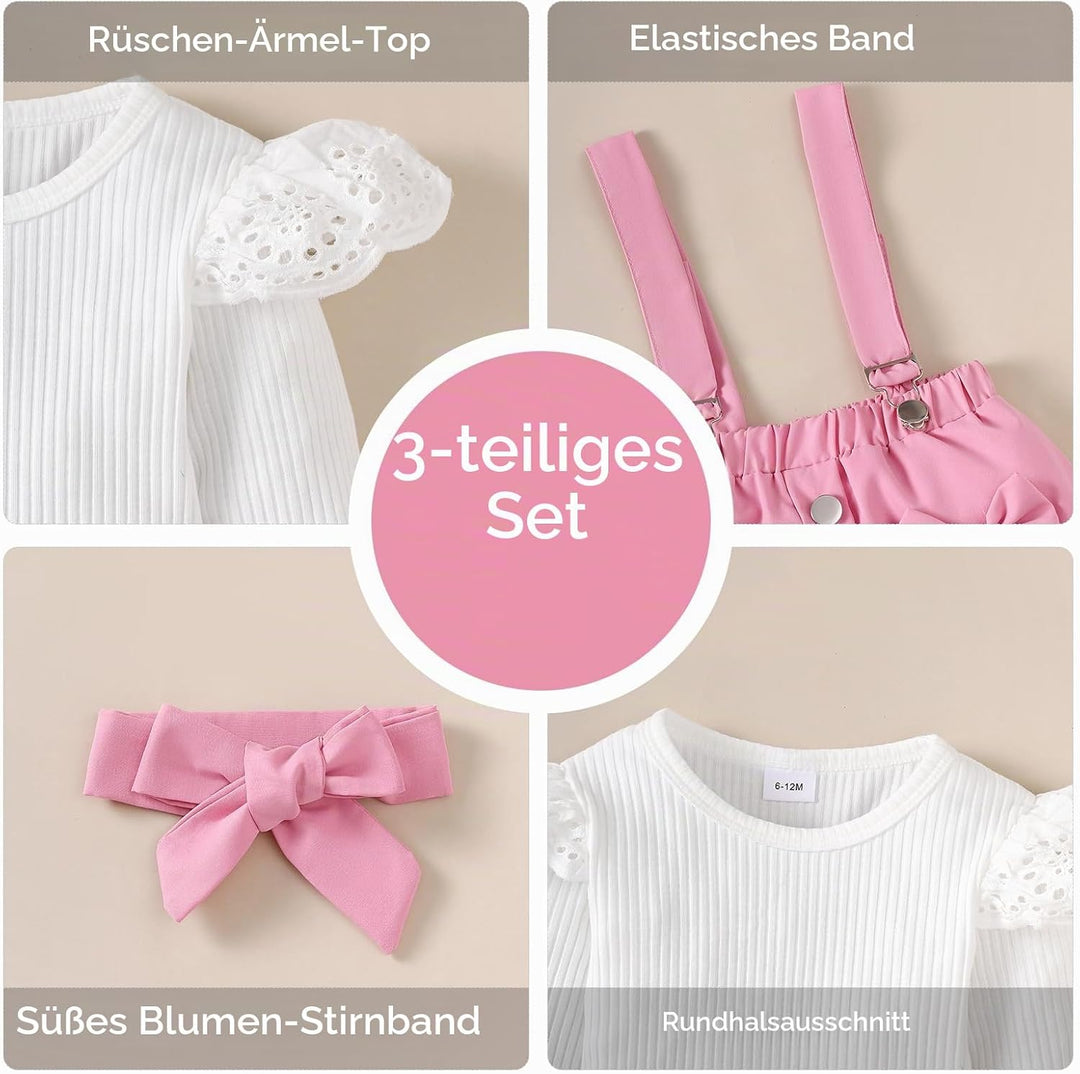 Kleinkind Baby Mädchen Röcke Sets Langarm Rüschen Gerippt Top + Bowknot/Plaid Strapsrock Overall Hos