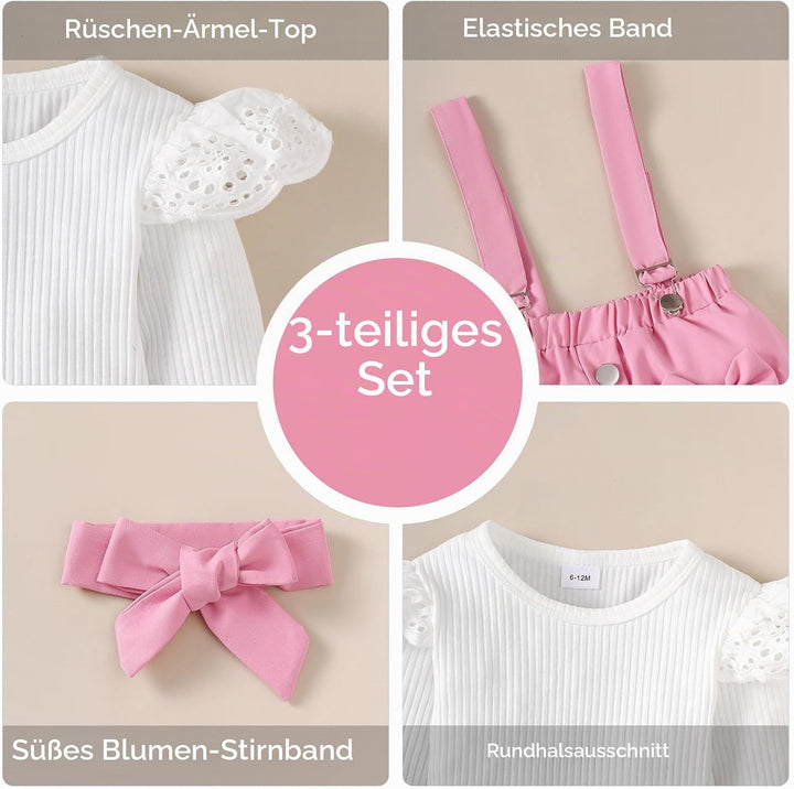 Kleinkind Baby Mädchen Röcke Sets Langarm Rüschen Gerippt Top + Bowknot/Plaid Strapsrock Overall Hos