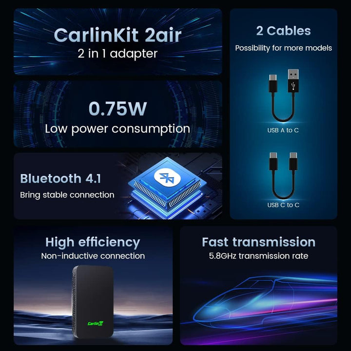 CarlinKit 2024 Neuer Upgrade CarlinKit 5.0 2Air Adapter, bringt drahtloses CarPlay/Android Auto, Plu