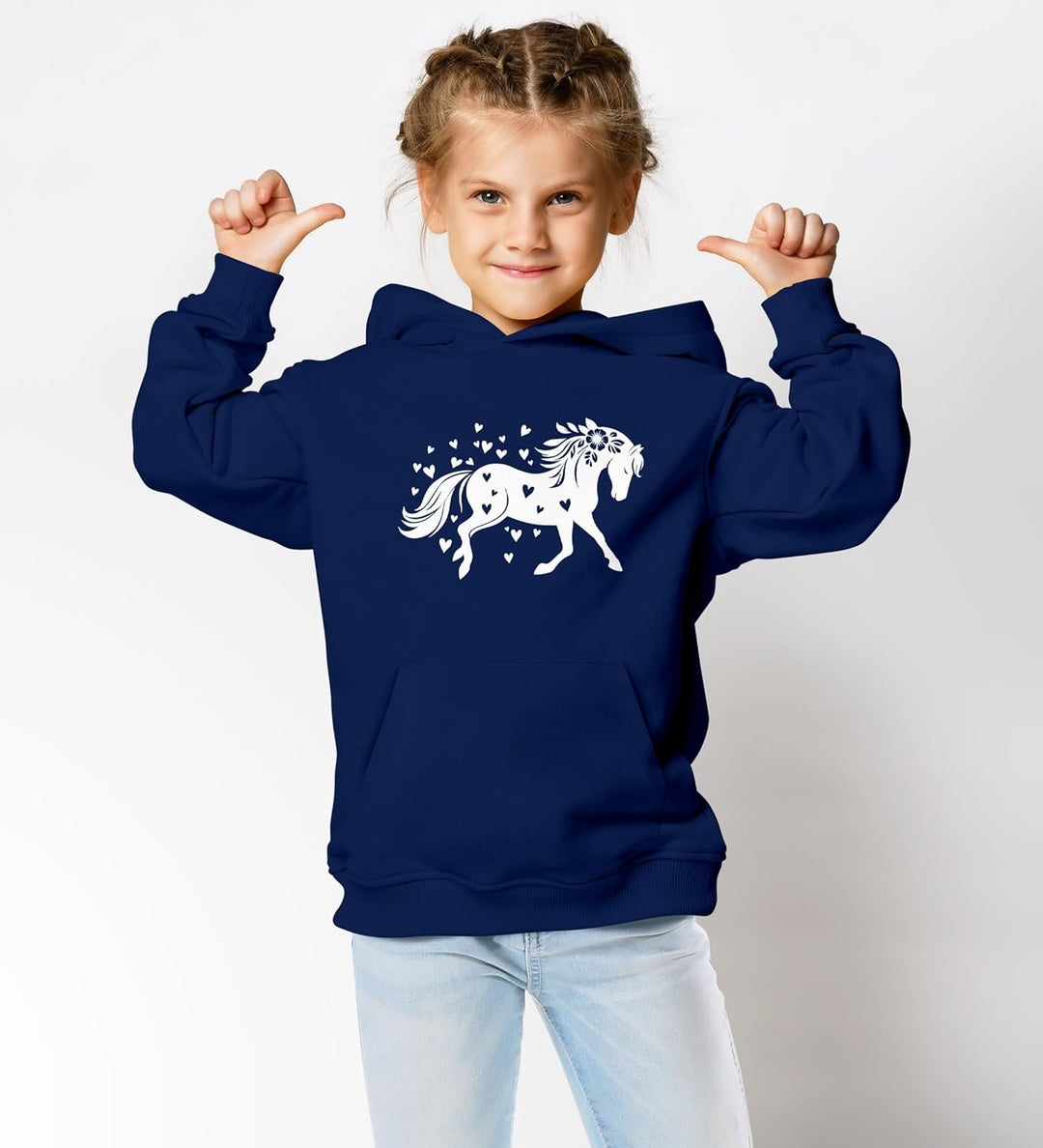 Kinder Hoodie Mädchen Pferde Herzen Motiv Mädchengeschenke mit Pferde Herzchen Print Pferd Blumen 5