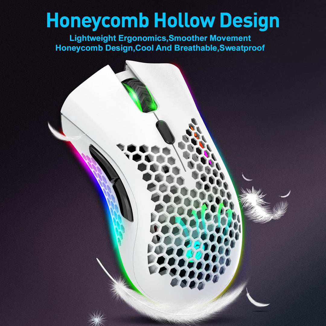 Bluetooth Gaming Maus, Light Honeycomb Maus mit RGB Hintergrundbeleuchtung, einstellbare DPI, Blueto