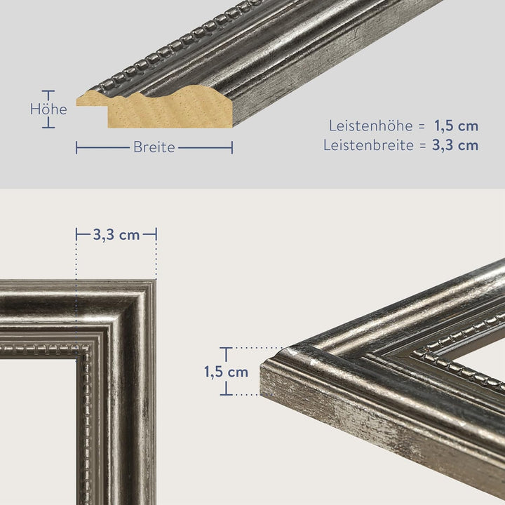 WANDStyle Bilderrahmen Silber 20x25 cm aus Holz im Barock-Stil zum Aufhängen, Fotorahmen Made in Ger